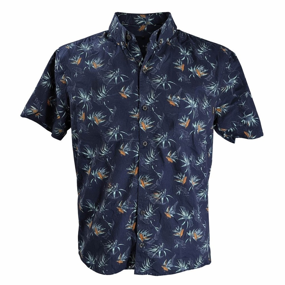 Molokai Surf Co Hawaiian Aloha‎ Shirt 2XL Leaves Floral Black Green Orange